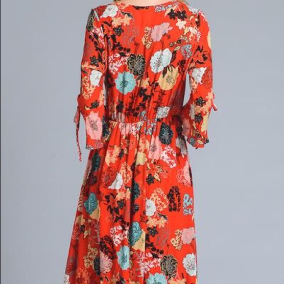 Floral Wrap Dress with Bell Sleeves - Picture 4 of 4